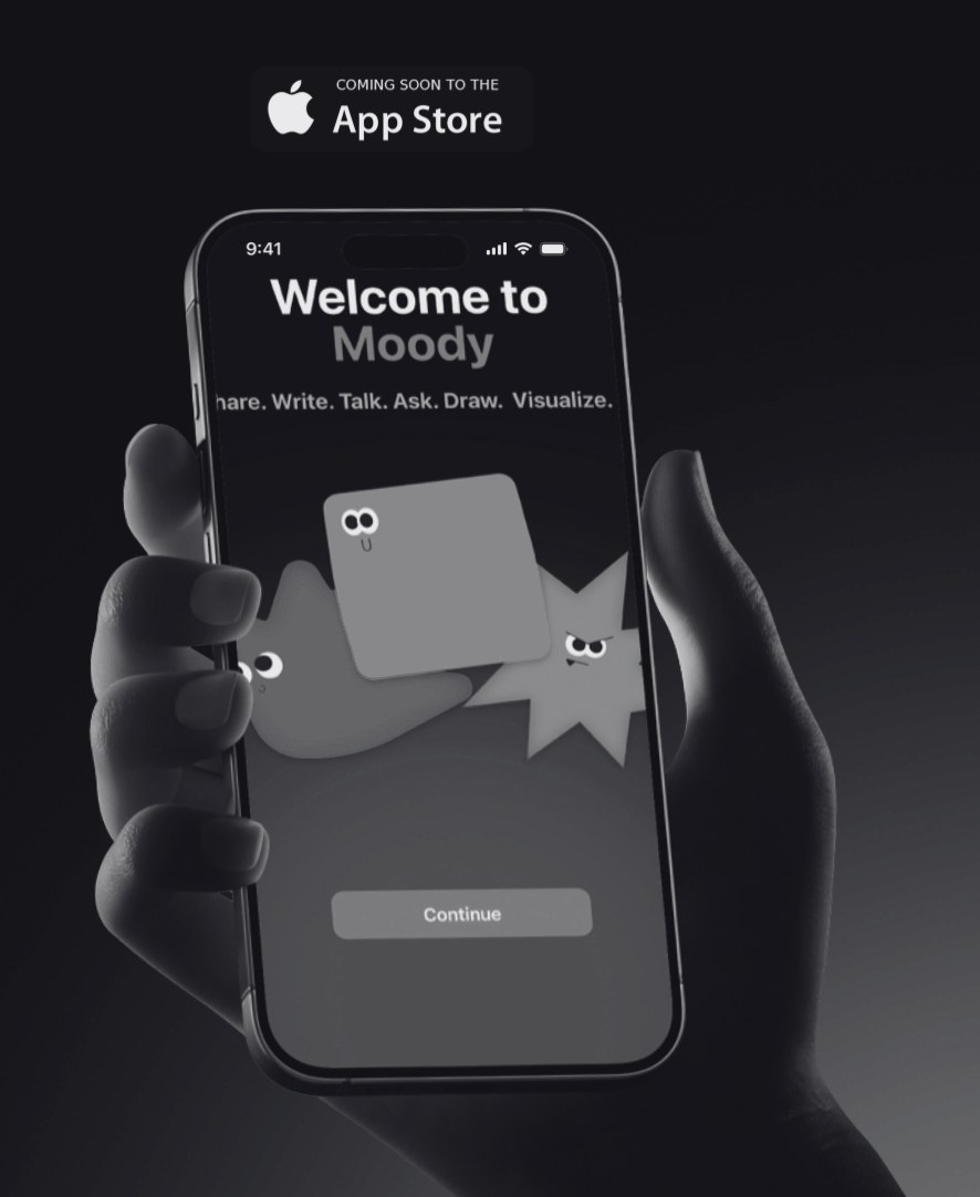 Moody app welcome screen shown on a phone