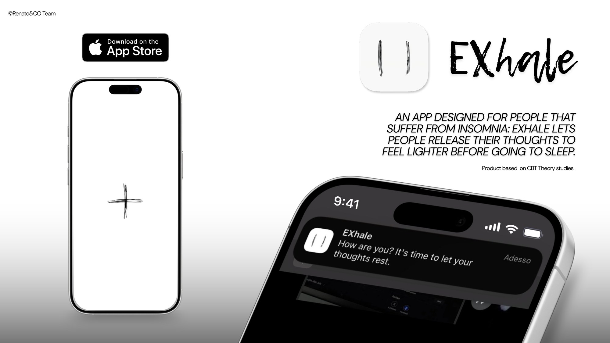 Exhale app poster with phone mockups and App Store badge